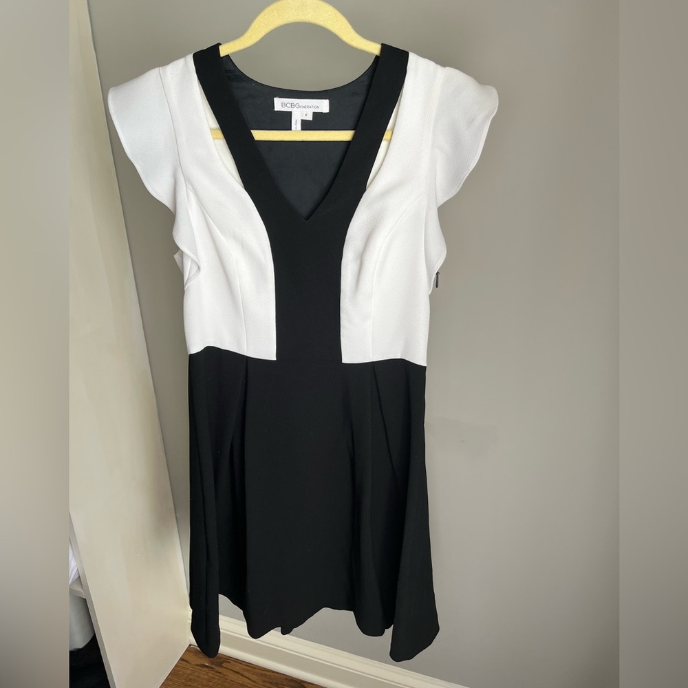 BCBGeneration Black and White V-Neck Mini Dress